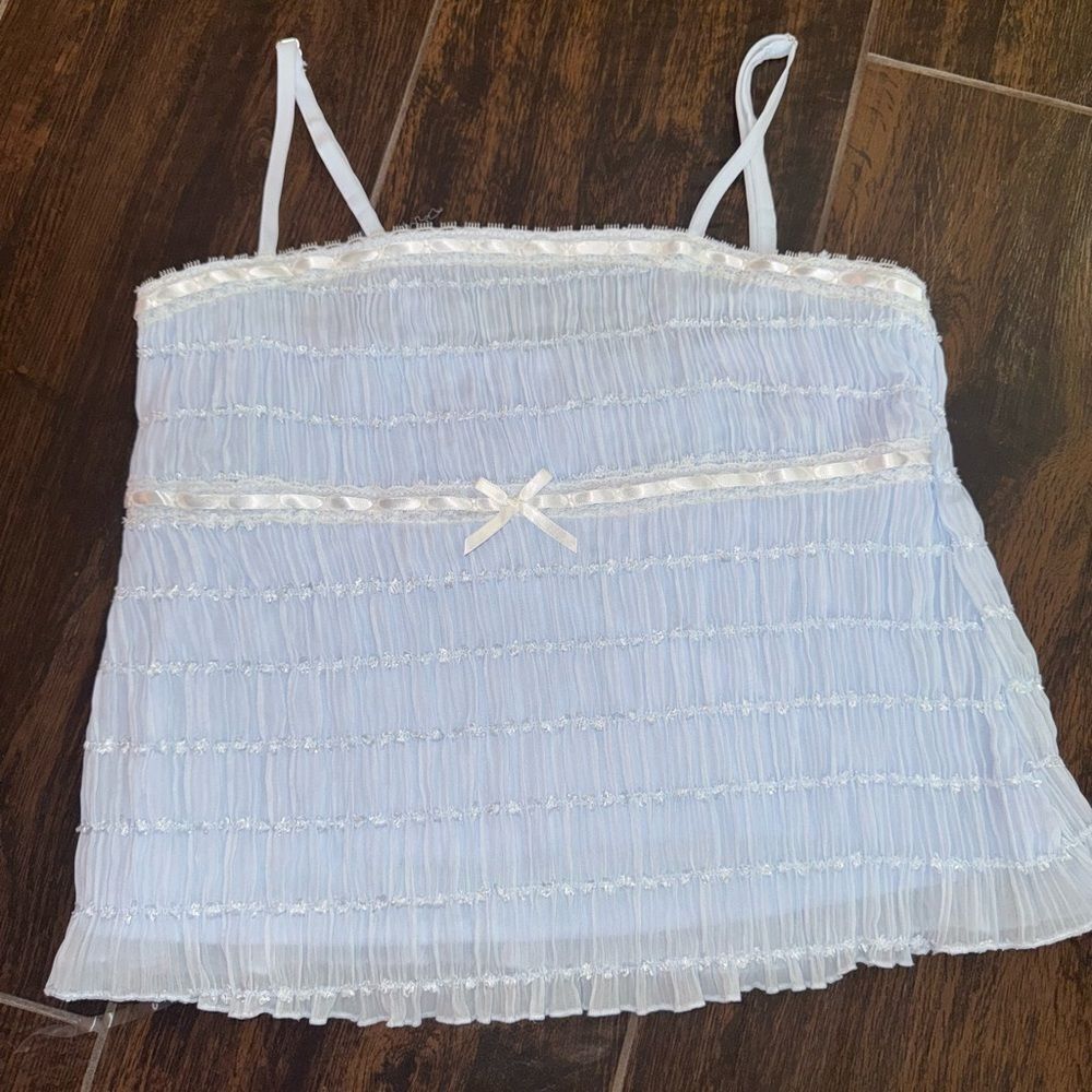 ✨ NWT No Boundaries Ruched lt blue Lace-Trim Ruffle Cami – Size M (8–10)
